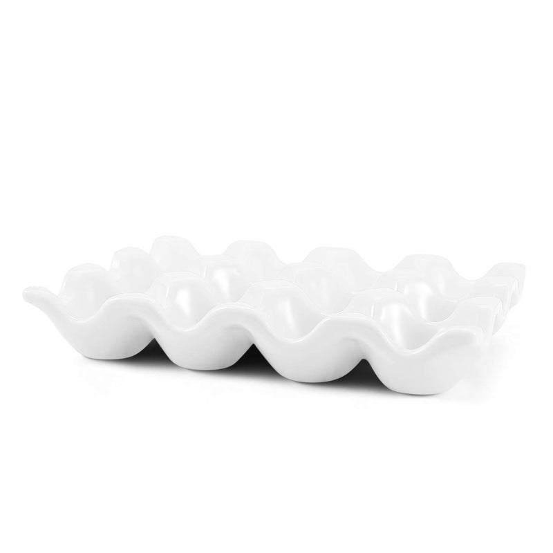 Flexzion 12 Eggs Ceramic Egg Holder, 12 Porcelain Egg Tray Storage Box, Non-Slip Egg Plate, Egg Holder, Egg Carrier Egg Box for Home, Kitchen, Fridge, Restaurant, White - Image 2